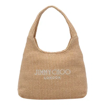 Jimmy Choo Medium Beach Diamond Hobo Bag In Sand