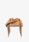 Jimmy Choo Medium Cinch Suede Shoulder Bag With Fringes In Brown