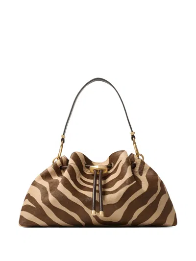 Jimmy Choo Medium Cinch Zebra-print Shoulder Bag In Brown