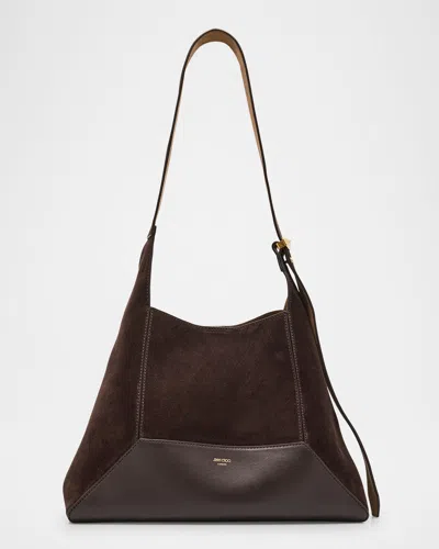 Jimmy Choo Diamond Leather Hobo In Brown Suede