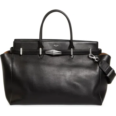 Jimmy Choo Medium Diamond Leather Belted Tote In Black/antique
