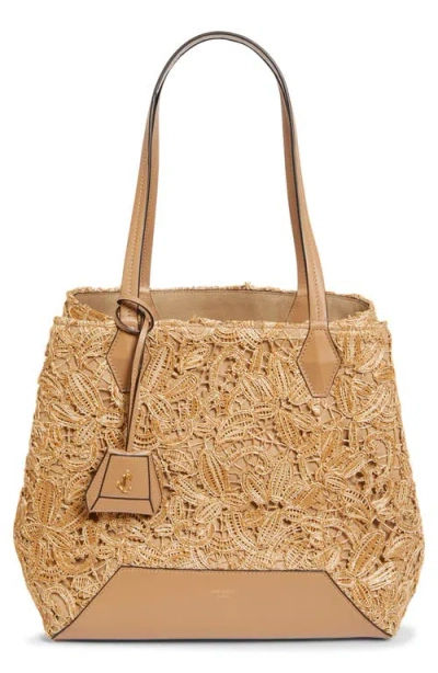 Jimmy Choo Medium Diamond Raffia Tote In Gold