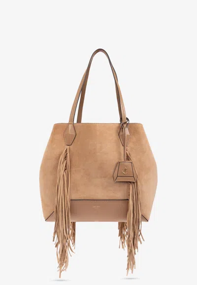 Jimmy Choo Medium Diamond Suede Fringed Tote Bag In Brown