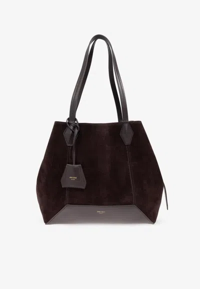 Jimmy Choo Medium Diamond Suede Tote Bag In Brown
