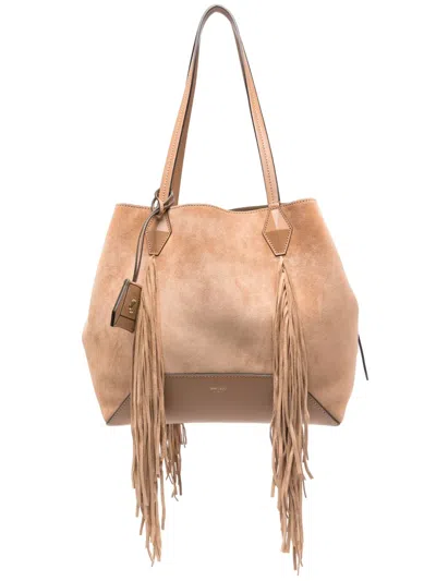 Jimmy Choo Medium Diamond Suede Fringed Tote Bag In Brown