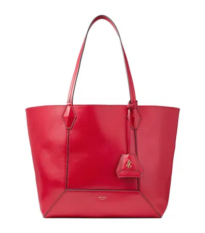 Jimmy Choo Medium Leather Diamond Tote Bag In Ruby Red/gold