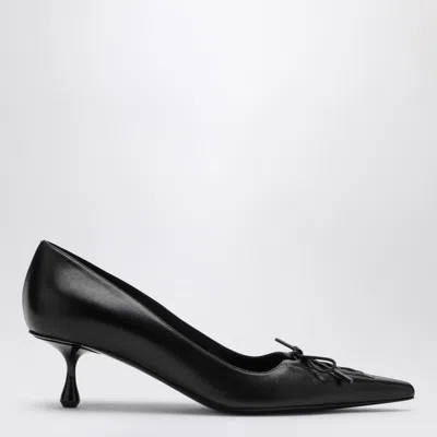 Jimmy Choo Medium Leather Pumps With Pointed Toe And Front Laces In Black