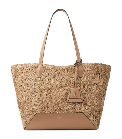 Jimmy Choo Medium Raffia Diamond Tote Bag In Gold
