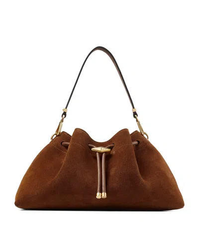 Jimmy Choo Medium Suede Cinch Bucket Bag In Brown