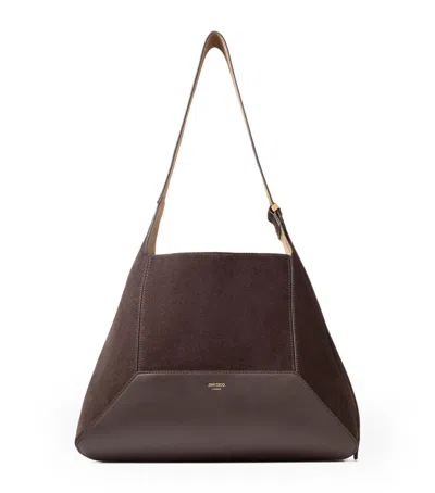 Jimmy Choo Medium Suede Diamond Shoulder Bag In Brown