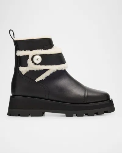 Jimmy Choo Meena Leather And Shearling Zip Ankle Boots In Black