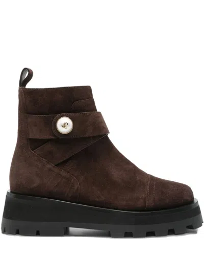 Jimmy Choo Meena Suede Leather Boots In Brown