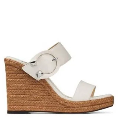 Jimmy Choo Melian 110 Leather Wedge Sandals In White