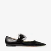 Jimmy Choo Melva Crystal-embellished Point-toe Ballet Flats In Black Leather In Black
