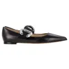 Jimmy Choo Melva Crystal-embellished Point-toe Ballet Flats In Black Leather In Black