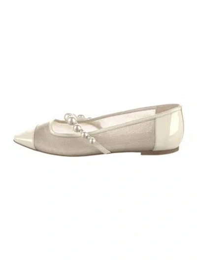 Pre-owned Jimmy Choo Mesh Beaded Accents Ballet Flats In Neutral
