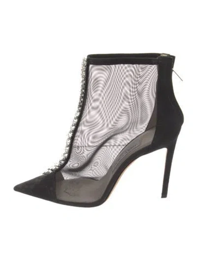 Pre-owned Jimmy Choo Mesh Crystal Embellishments Boots In Black
