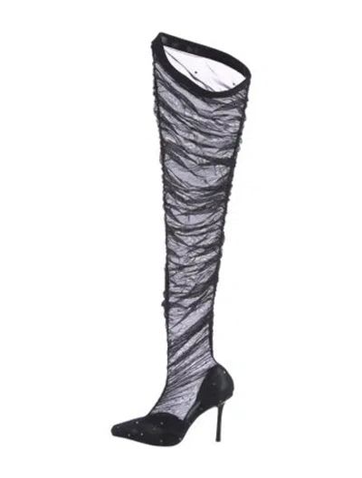Pre-owned Jimmy Choo Mesh Crystal Embellishments Boots W/ Tags In Black
