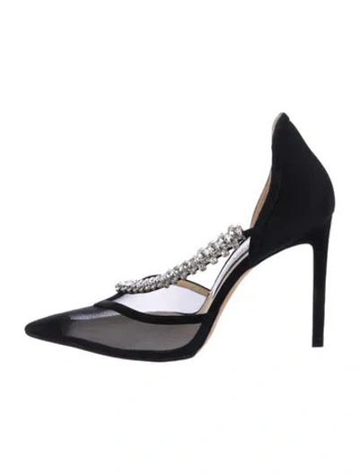 Pre-owned Jimmy Choo Mesh Crystal Embellishments D'orsay Pumps In Black