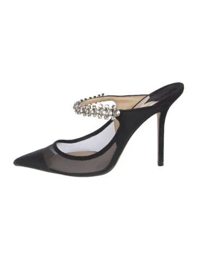 Pre-owned Jimmy Choo Mesh Crystal Embellishments Mules In Black