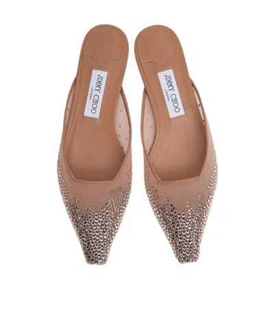 Jimmy Choo Mesh  Crystal Flat Mules In Brown