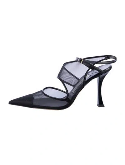 Pre-owned Jimmy Choo Mesh Leather Trim Embellishment Mules In Black