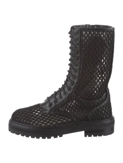 Pre-owned Jimmy Choo Mesh Mesh Accents Combat Boots In Black