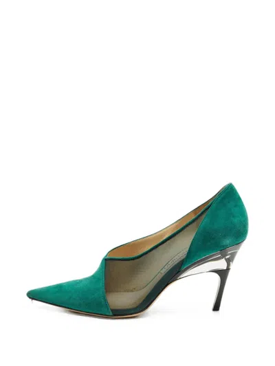 Pre-owned Jimmy Choo Mesh Panelled Pointed-toe Pumps In White