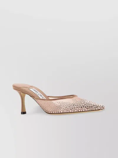JIMMY CHOO MESH VIVI 65 MULES WITH EMBELLISHED KITTEN HEEL