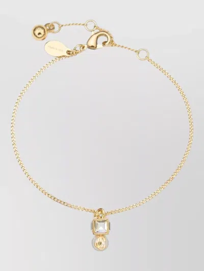 Jimmy Choo Metal Bracelet Chain Link Pearls Crystals