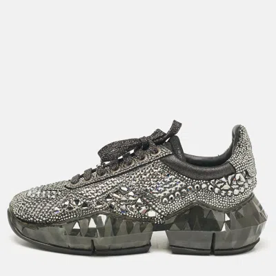 Pre-owned Jimmy Choo Metallic Black Suede Embellished Diamond Sneakers Size 39