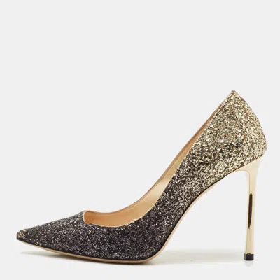 Pre-owned Jimmy Choo Metallic Black/gold Ombre Coarse Glitter Romy Pointed Toe Pumps Size 37