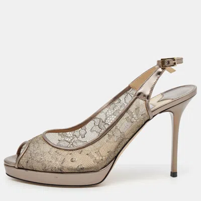 Jimmy Choo Metallic Brown Lace Dahlia Peep Toe Pumps