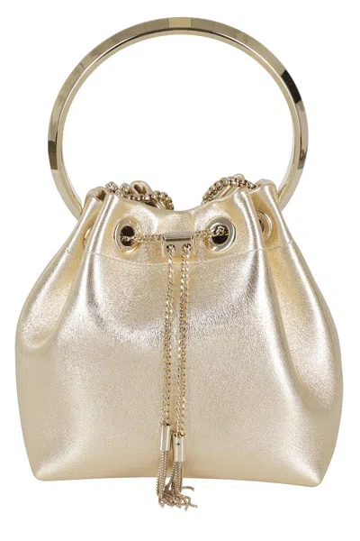 Jimmy Choo Metallic Bucket Bag With Ring Handle In Neutral