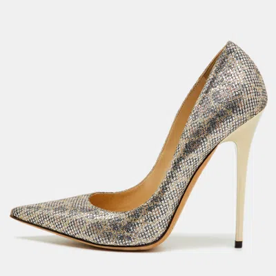 Pre-owned Jimmy Choo Metallic Coarse Glitter Romy Pointed Toe Pumps Size 40 In Silver