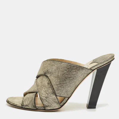 Jimmy Choo Metallic Crisscross Leather Slide Sandals In Neutral