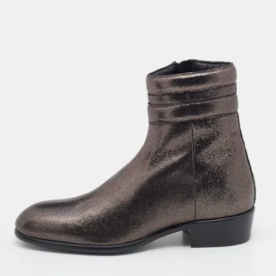 Pre-owned Jimmy Choo Metallic Dark Brown Leather Jimi Ankle Boots Size 40