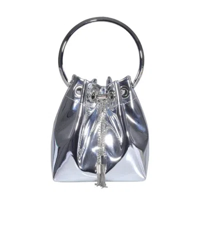Jimmy Choo Metallic-effect Bucket Bag In Gray
