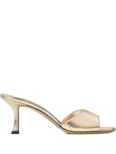 Jimmy Choo Metallic-effect Leather Square-toe Heeled Sandals In Neutral