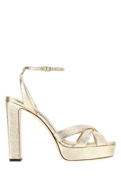 Jimmy Choo Metallic Fabric Platform Heel Sandal In Gold