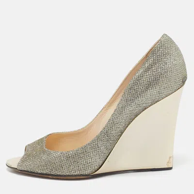 Pre-owned Jimmy Choo Metallic Glitter Baxen Wedge Pumps Size 39