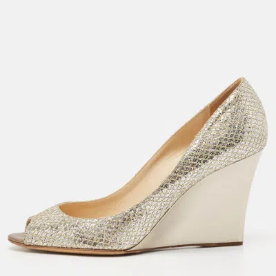 Pre-owned Jimmy Choo Metallic Glitter Baxen Wedge Pumps Size 39