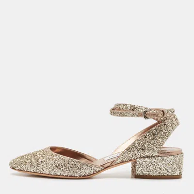 Pre-owned Jimmy Choo Metallic Glitter Micky Ankle Strap Sandals Size 37
