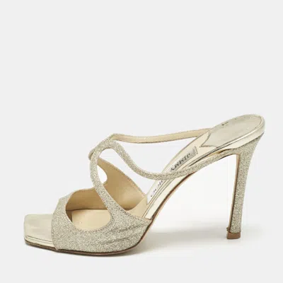 Pre-owned Jimmy Choo Metallic Glitter Stacey Slide Sandals Size 36