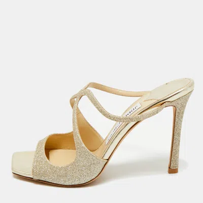 Pre-owned Jimmy Choo Metallic Gold Coarse Glitter Anise Slide Sandals Size 36