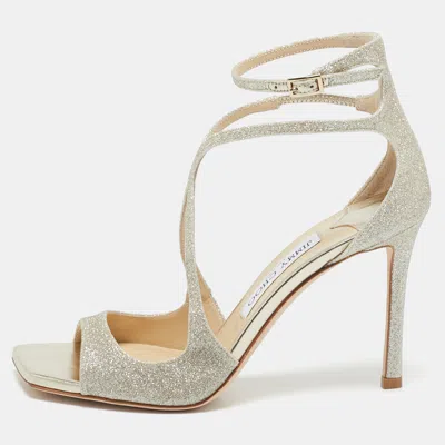 Pre-owned Jimmy Choo Metallic Gold Coarse Glitter Azia Sandals Size 37.5