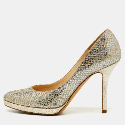 Pre-owned Jimmy Choo Metallic Gold Coarse Glitter Hope Pumps Size 36