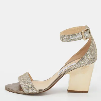 Jimmy Choo Metallic Gold Glitter Ankle Strap Sandals