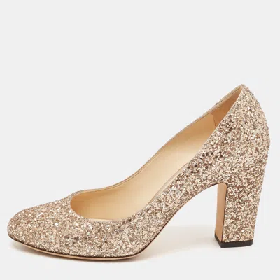 Pre-owned Jimmy Choo Metallic Gold Glitter Billie Block Heel Pumps Size 37