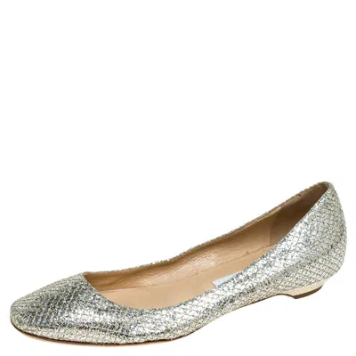 Jimmy Choo Metallic Gold Glitter Fabric Ballet Flats